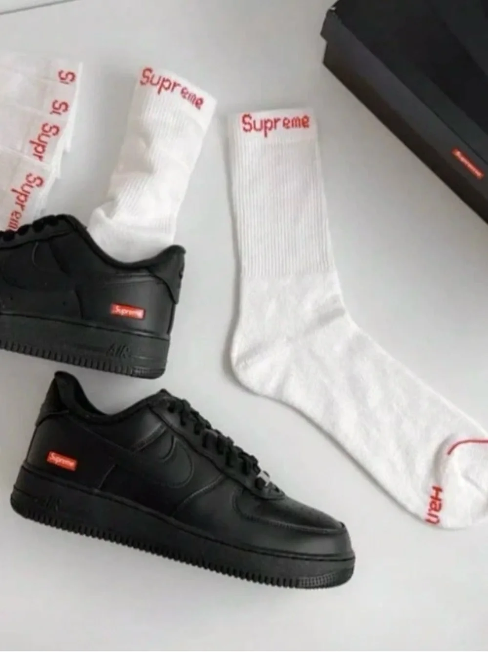 Supreme White Crew Socks with Red Logo Accents - 4 Pack